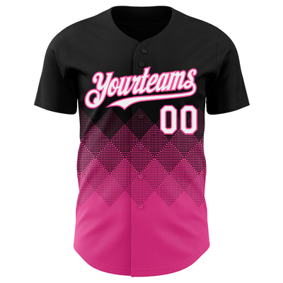 Custom Black White-Pink 3D Gradient Square Shape Authentic Baseball Jersey