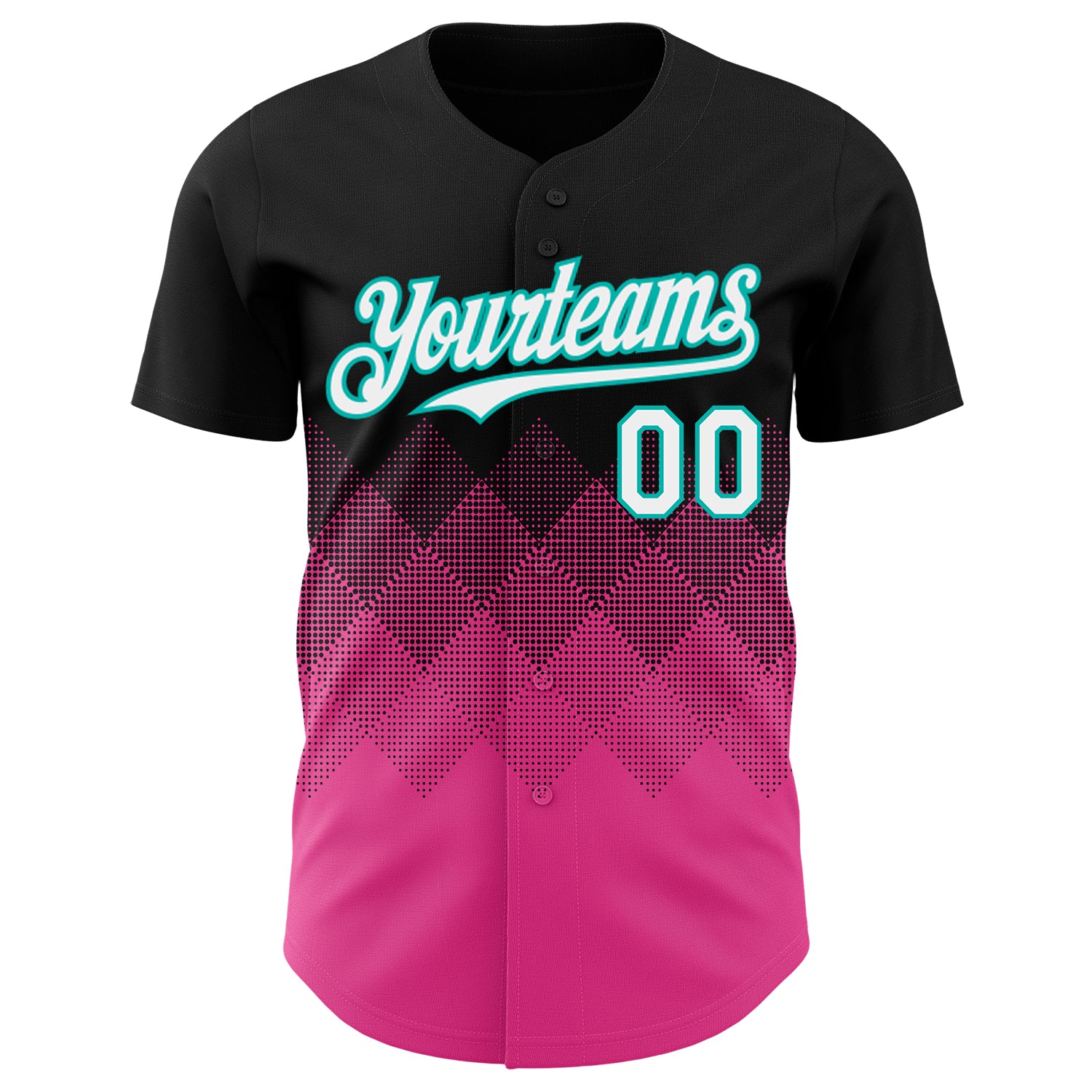 Custom Black White Pink-Aqua 3D Gradient Square Shape Authentic Baseball Jersey