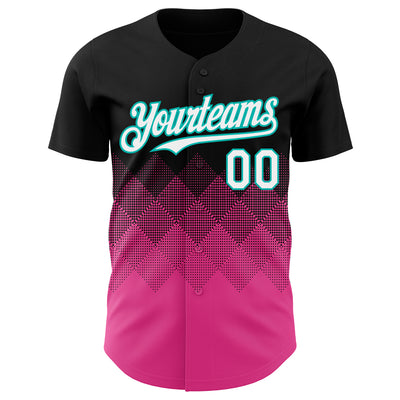 Custom Black White Pink-Aqua 3D Gradient Square Shape Authentic Baseball Jersey