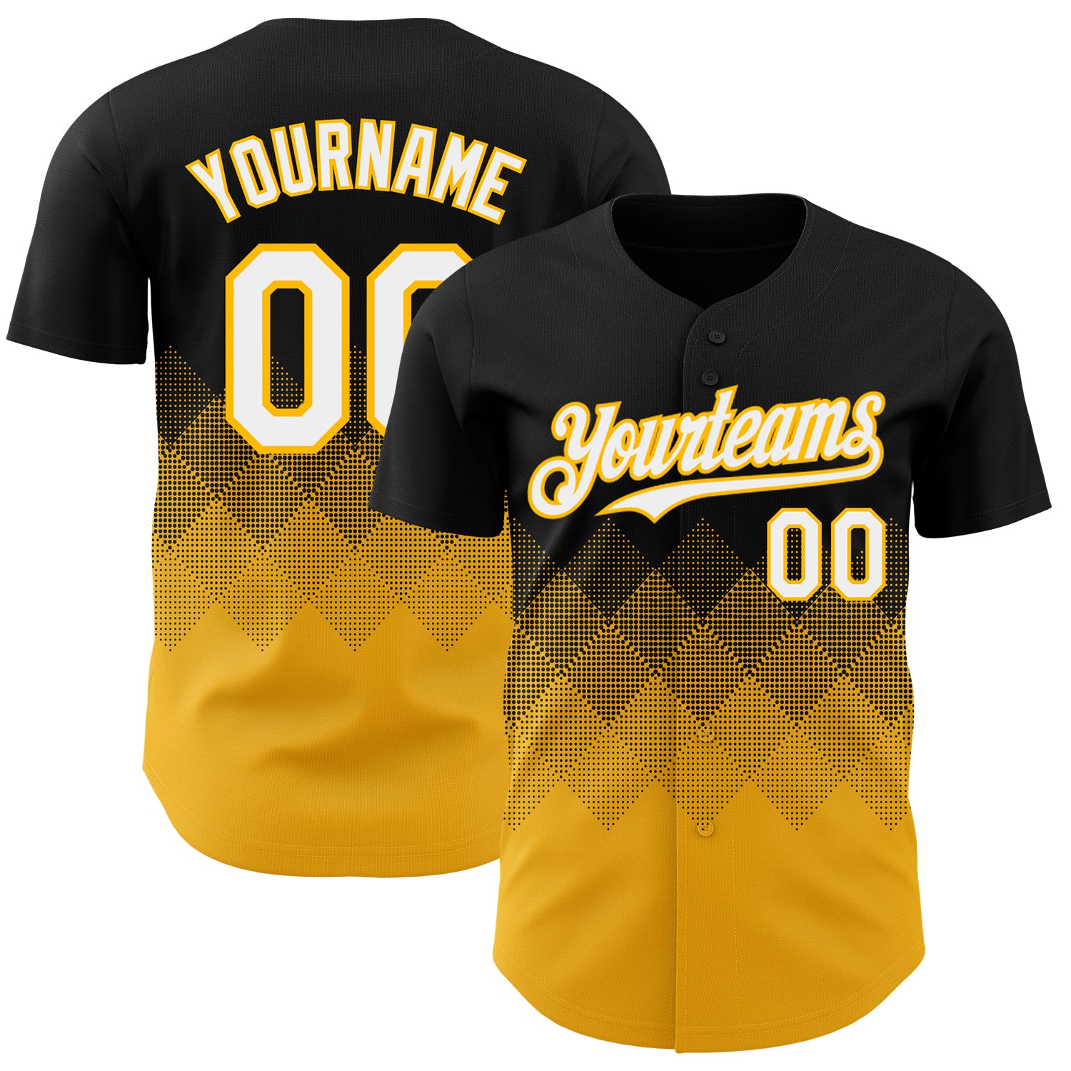 Custom Black White-Gold 3D Gradient Square Shape Authentic Baseball Jersey