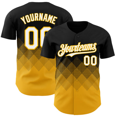 Custom Black White-Gold 3D Gradient Square Shape Authentic Baseball Jersey