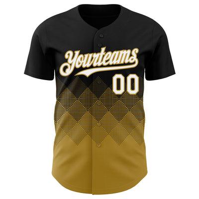 Custom Black White-Old Gold 3D Gradient Square Shape Authentic Baseball Jersey