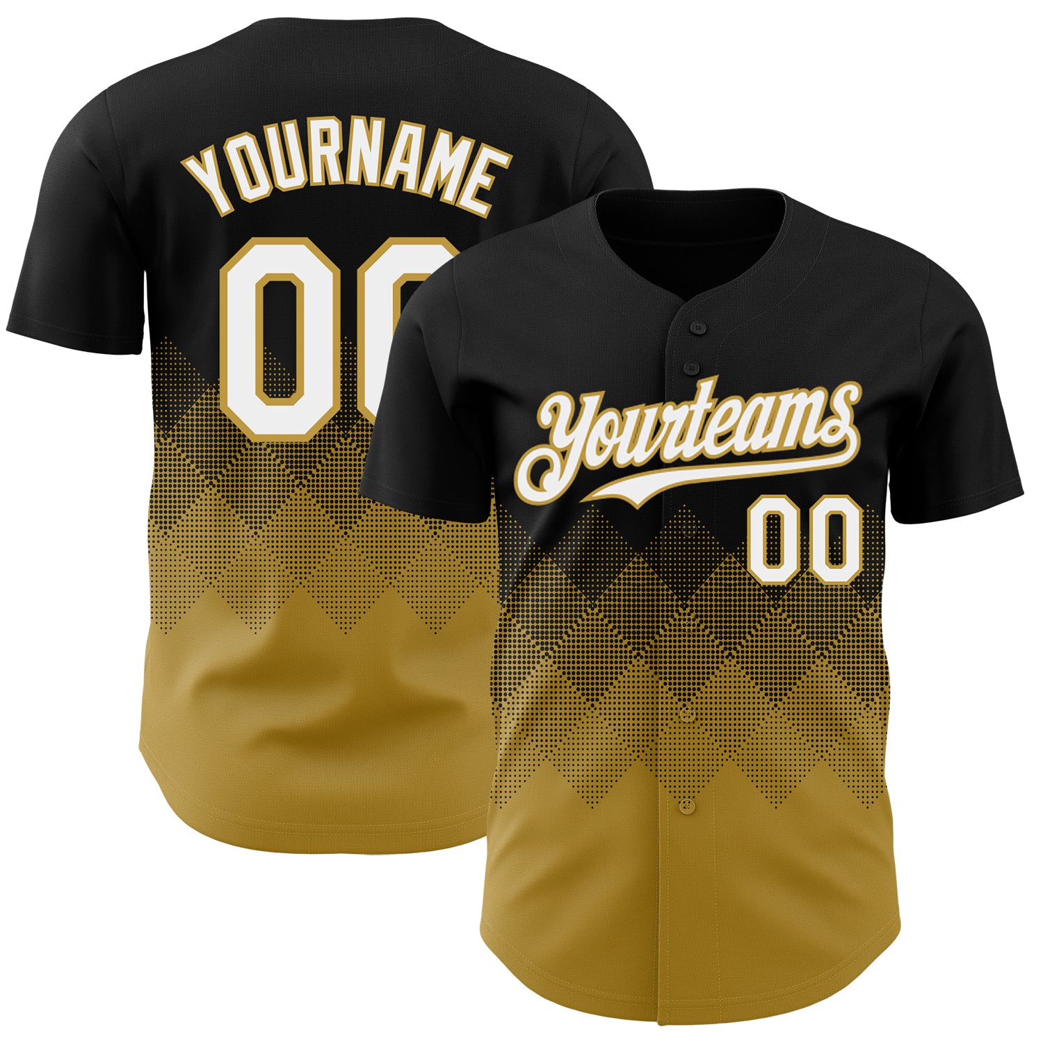 Custom Black White-Old Gold 3D Gradient Square Shape Authentic Baseball Jersey