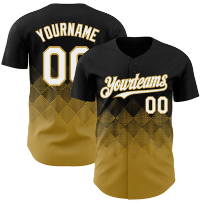 Custom Black White-Old Gold 3D Gradient Square Shape Authentic Baseball Jersey