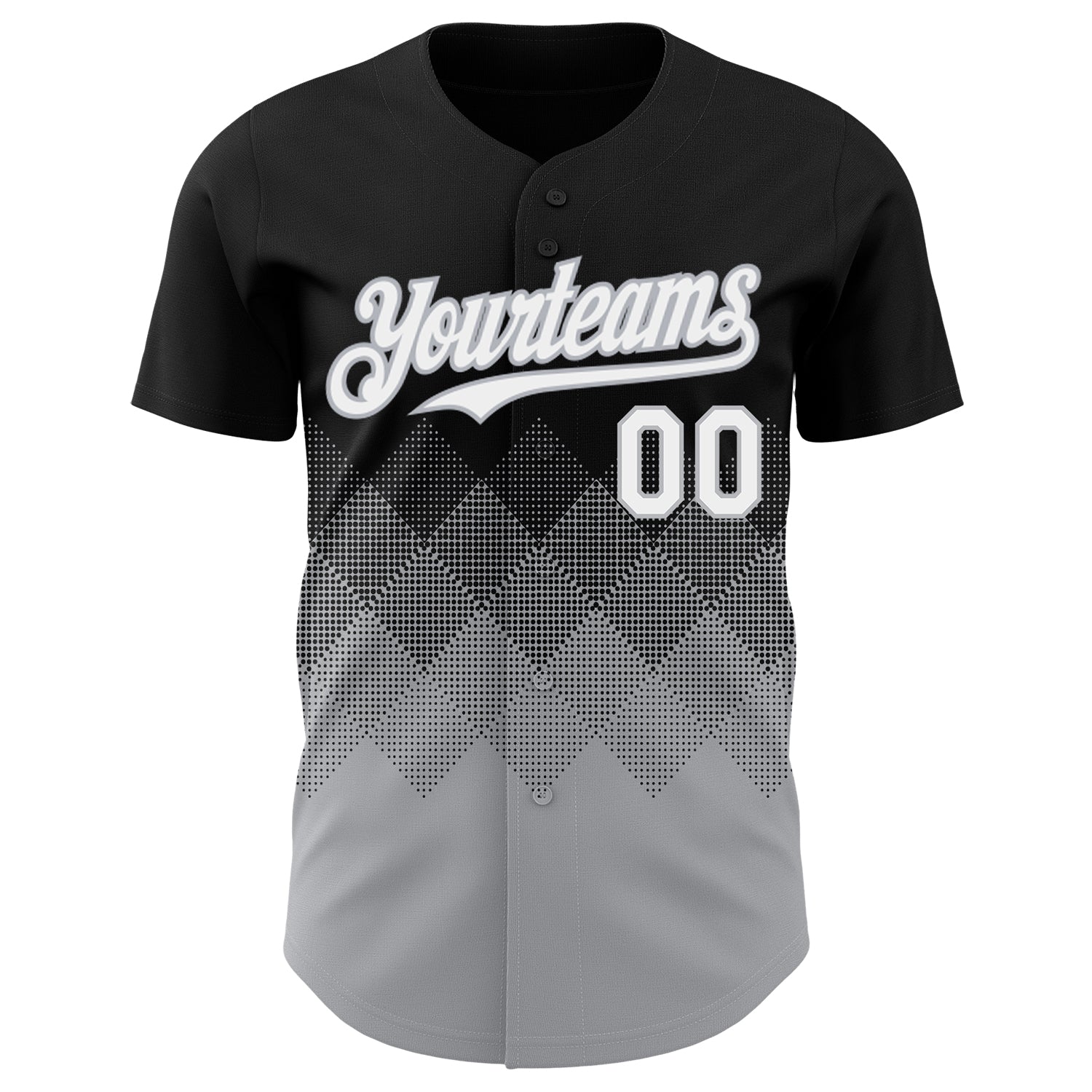 Custom Black White-Gray 3D Gradient Square Shape Authentic Baseball Jersey