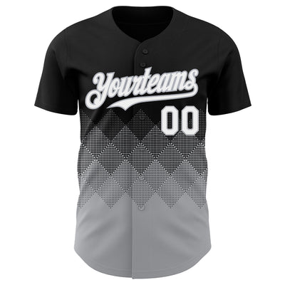 Custom Black White-Gray 3D Gradient Square Shape Authentic Baseball Jersey