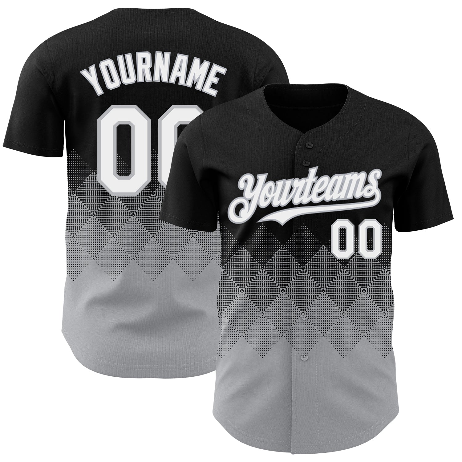 Custom Black White-Gray 3D Gradient Square Shape Authentic Baseball Jersey