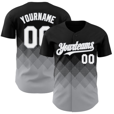 Custom Black White-Gray 3D Gradient Square Shape Authentic Baseball Jersey