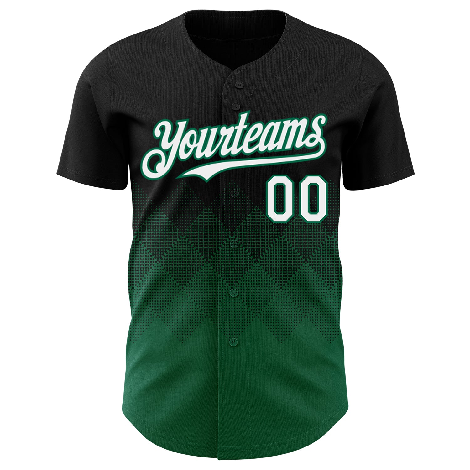 Custom Black White-Kelly Green 3D Gradient Square Shape Authentic Baseball Jersey