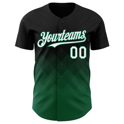 Custom Black White-Kelly Green 3D Gradient Square Shape Authentic Baseball Jersey