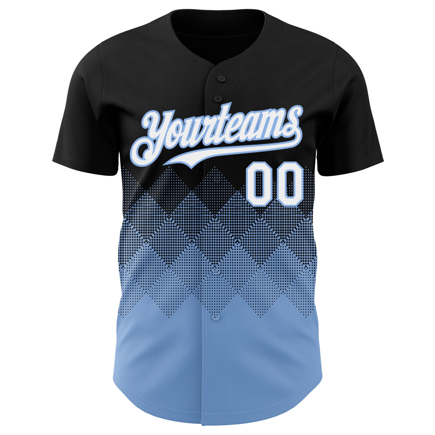 Custom Black White-Light Blue 3D Gradient Square Shape Authentic Baseball Jersey