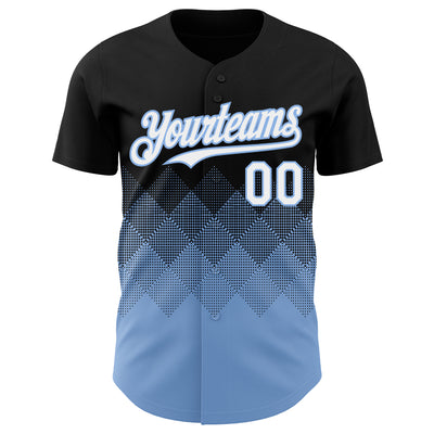 Custom Black White-Light Blue 3D Gradient Square Shape Authentic Baseball Jersey