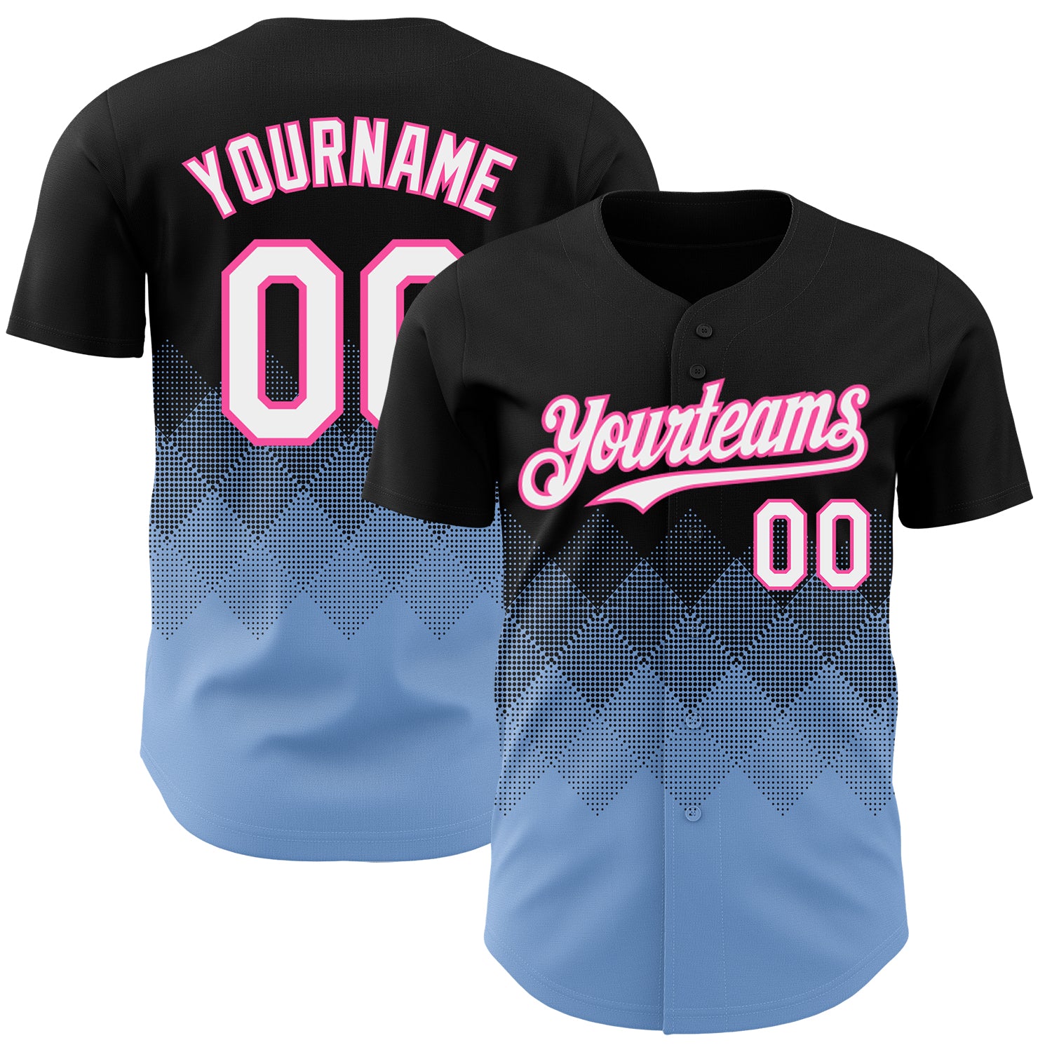 Custom Black White Light Blue-Pink 3D Gradient Square Shape Authentic Baseball Jersey