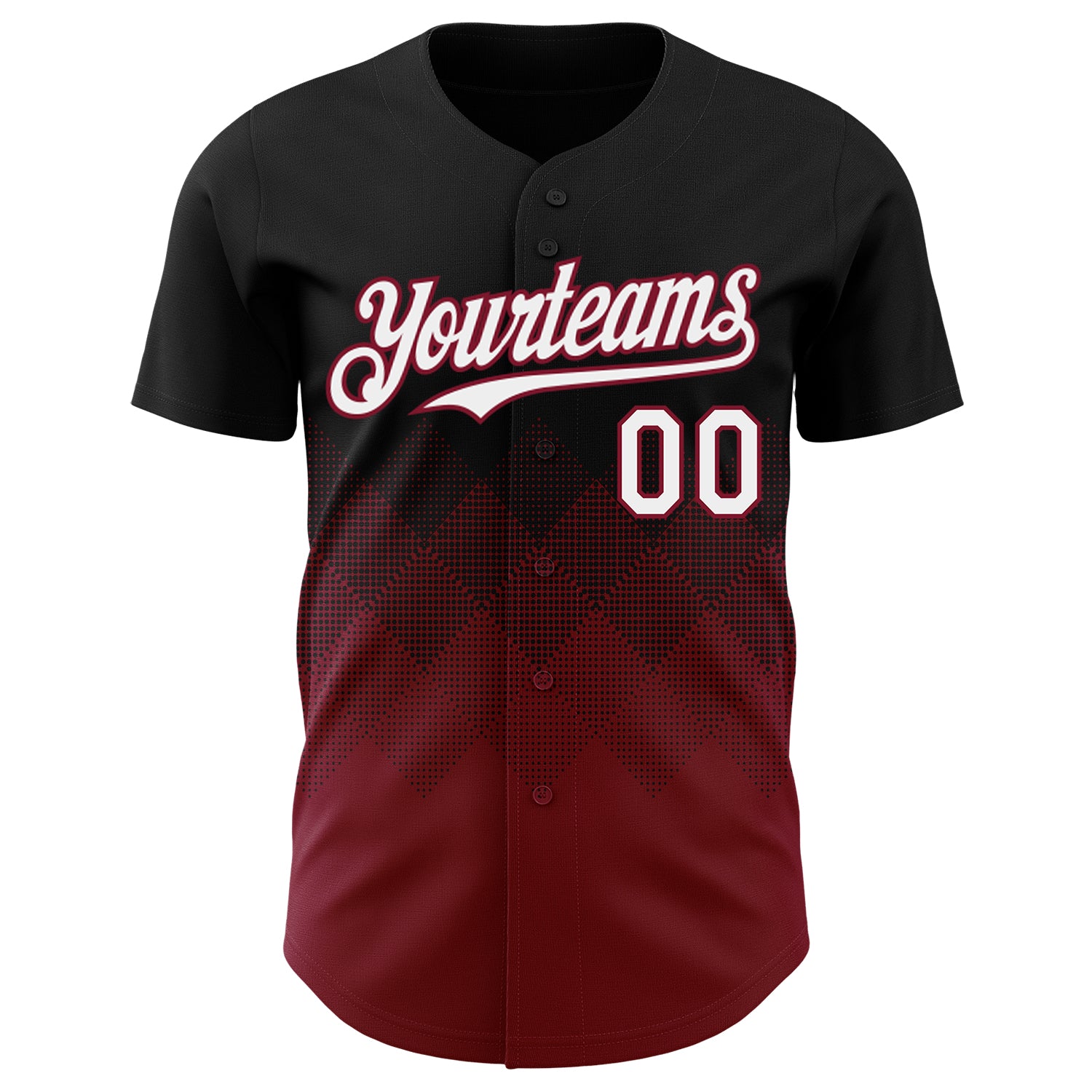 Custom Black White-Crimson 3D Gradient Square Shape Authentic Baseball Jersey