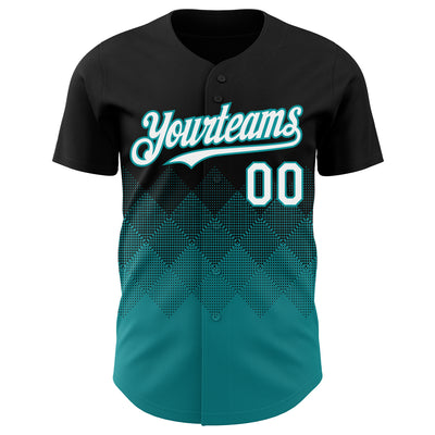 Custom Black White-Teal 3D Gradient Square Shape Authentic Baseball Jersey