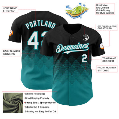 Custom Black White-Teal 3D Gradient Square Shape Authentic Baseball Jersey