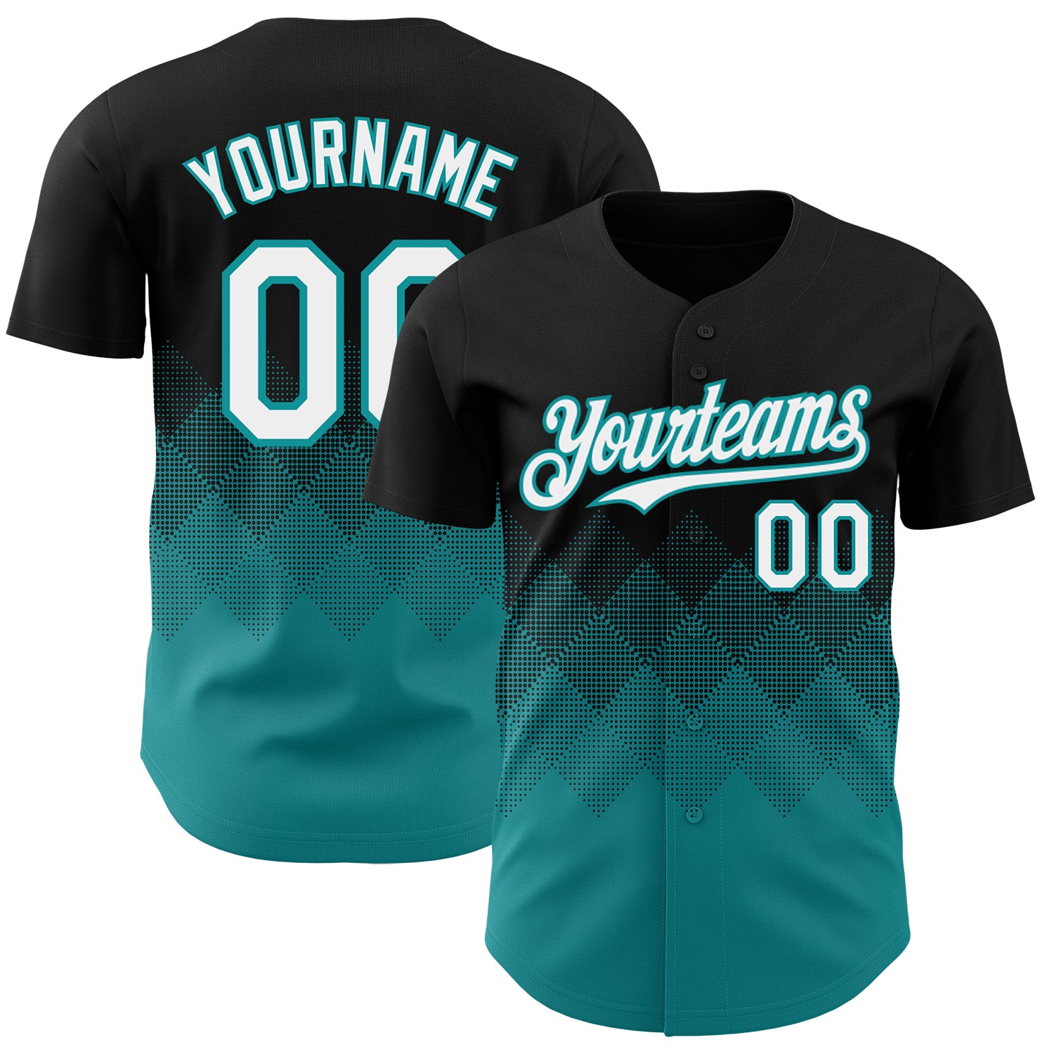 Custom Black White-Teal 3D Gradient Square Shape Authentic Baseball Jersey