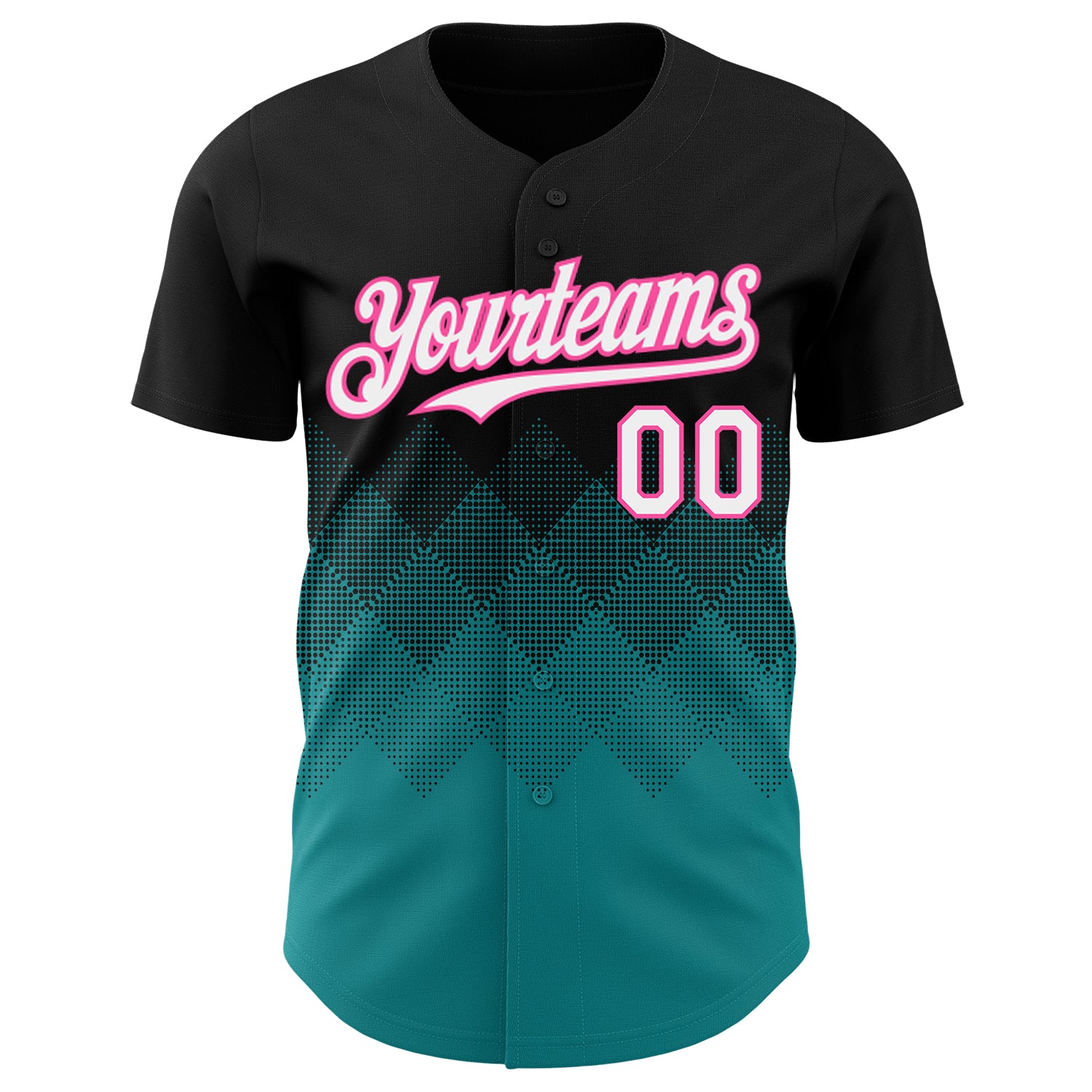 Custom Black White Teal-Pink 3D Gradient Square Shape Authentic Baseball Jersey