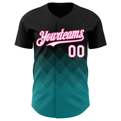 Custom Black White Teal-Pink 3D Gradient Square Shape Authentic Baseball Jersey