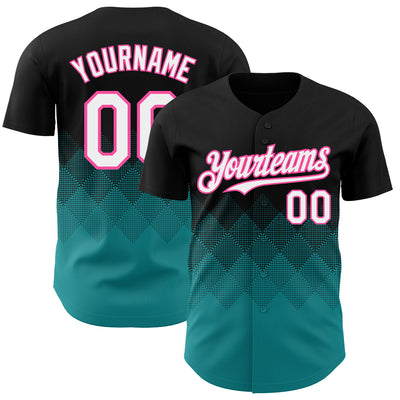 Custom Black White Teal-Pink 3D Gradient Square Shape Authentic Baseball Jersey