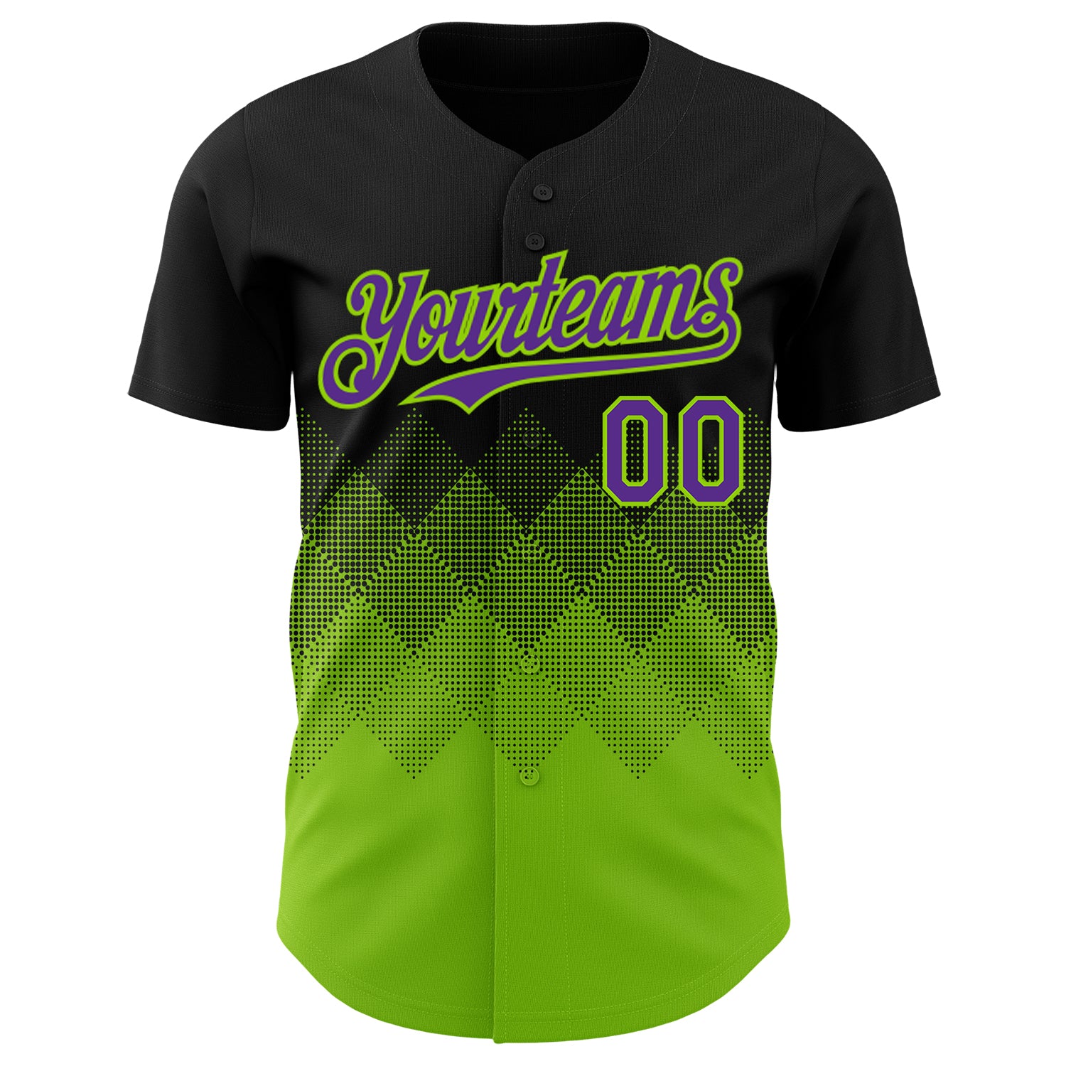 Custom Black Purple-Neon Green 3D Gradient Square Shape Authentic Baseball Jersey