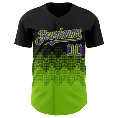 Custom Black Purple-Neon Green 3D Gradient Square Shape Authentic Baseball Jersey
