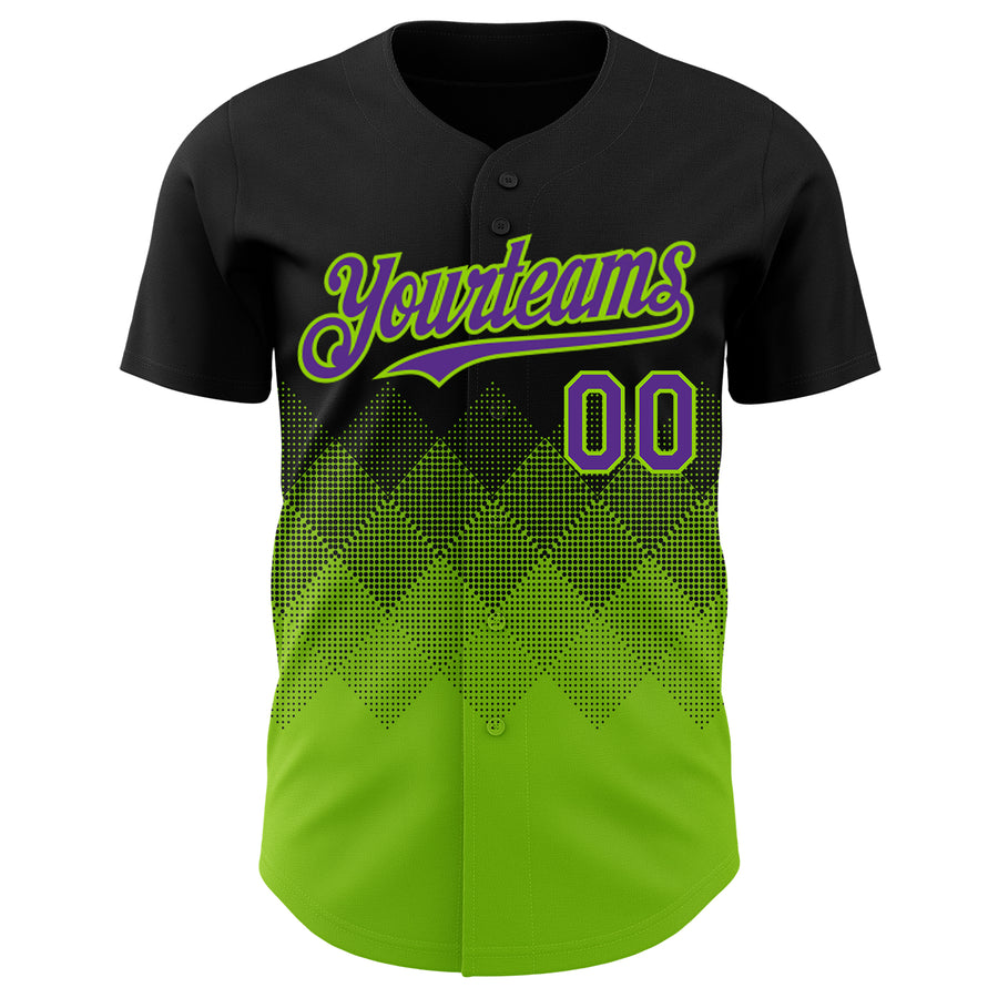 Custom Black Purple-Neon Green 3D Gradient Square Shape Authentic Baseball Jersey