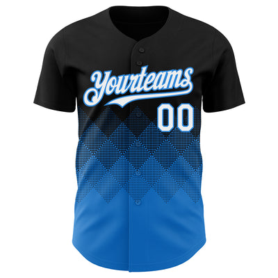 Custom Black White-Electric Blue 3D Gradient Square Shape Authentic Baseball Jersey