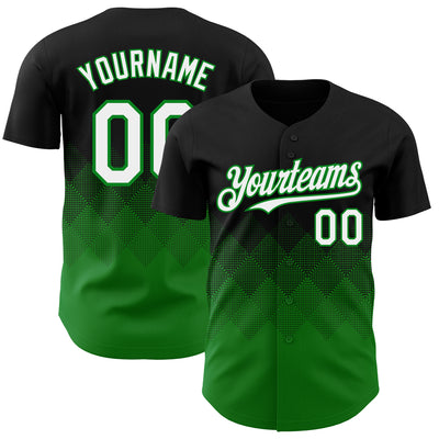 Custom Black White-Grass Green 3D Gradient Square Shape Authentic Baseball Jersey