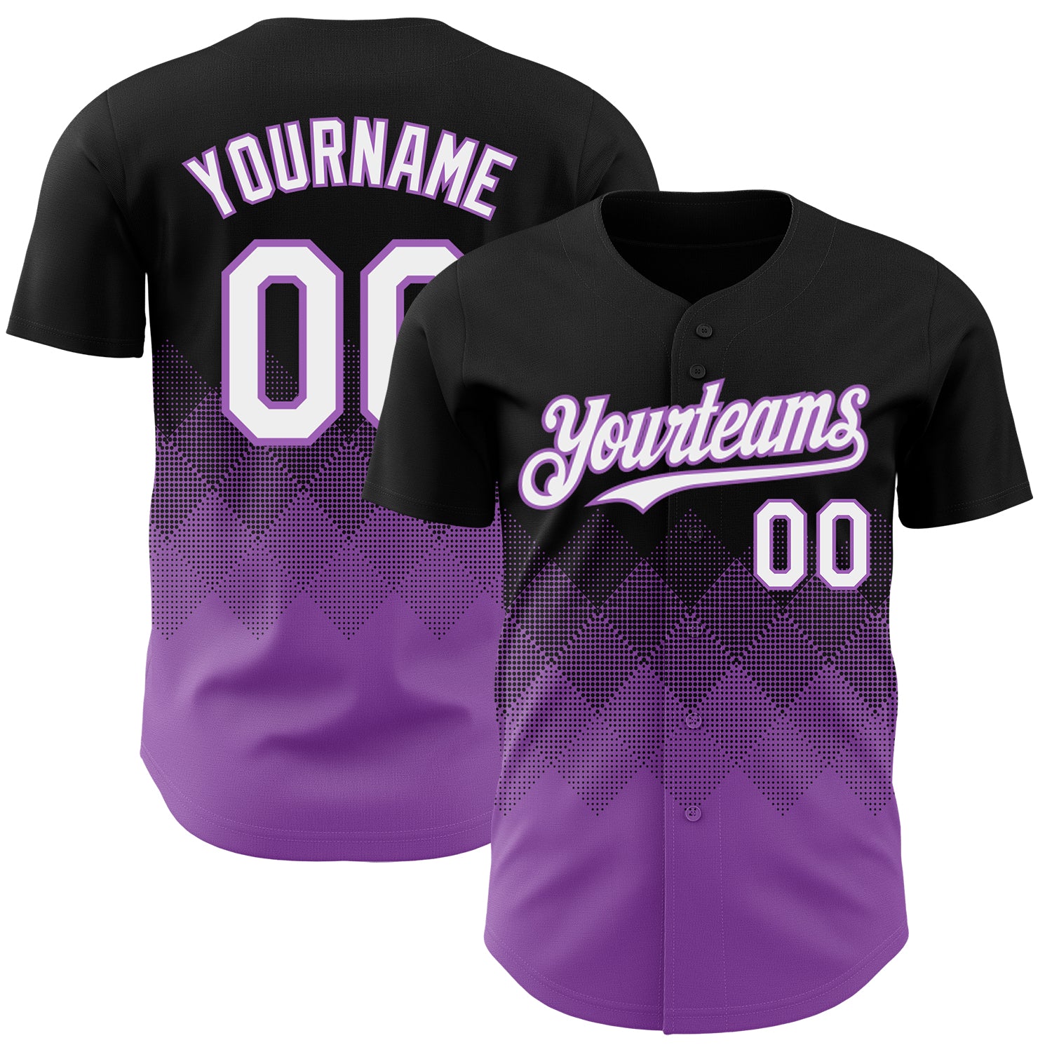 Custom Black White-Medium Purple 3D Gradient Square Shape Authentic Baseball Jersey