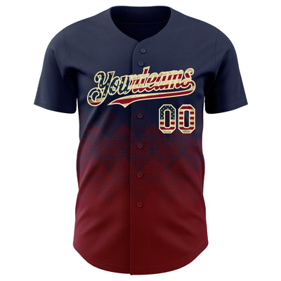 Custom Navy Vintage USA Flag Crimson-Cream 3D Gradient Square Shape Authentic Baseball Jersey