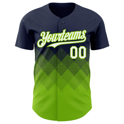 Custom Navy White-Neon Green 3D Gradient Square Shape Authentic Baseball Jersey