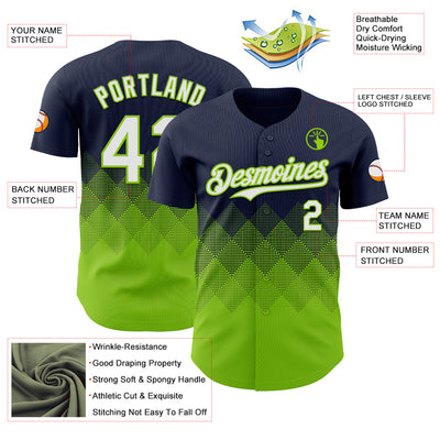Custom Navy White-Neon Green 3D Gradient Square Shape Authentic Baseball Jersey