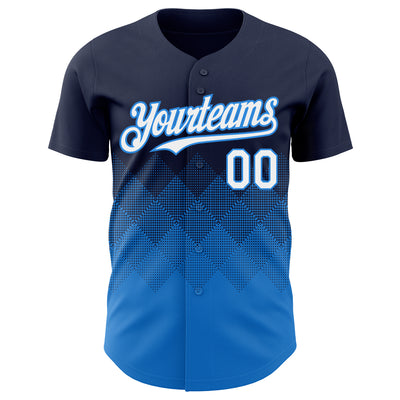 Custom Navy White-Electric Blue 3D Gradient Square Shape Authentic Baseball Jersey