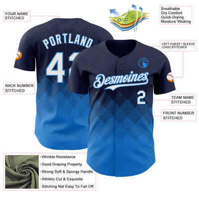 Custom Navy White-Electric Blue 3D Gradient Square Shape Authentic Baseball Jersey