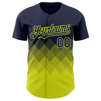 Custom Navy Neon Yellow 3D Gradient Square Shape Authentic Baseball Jersey