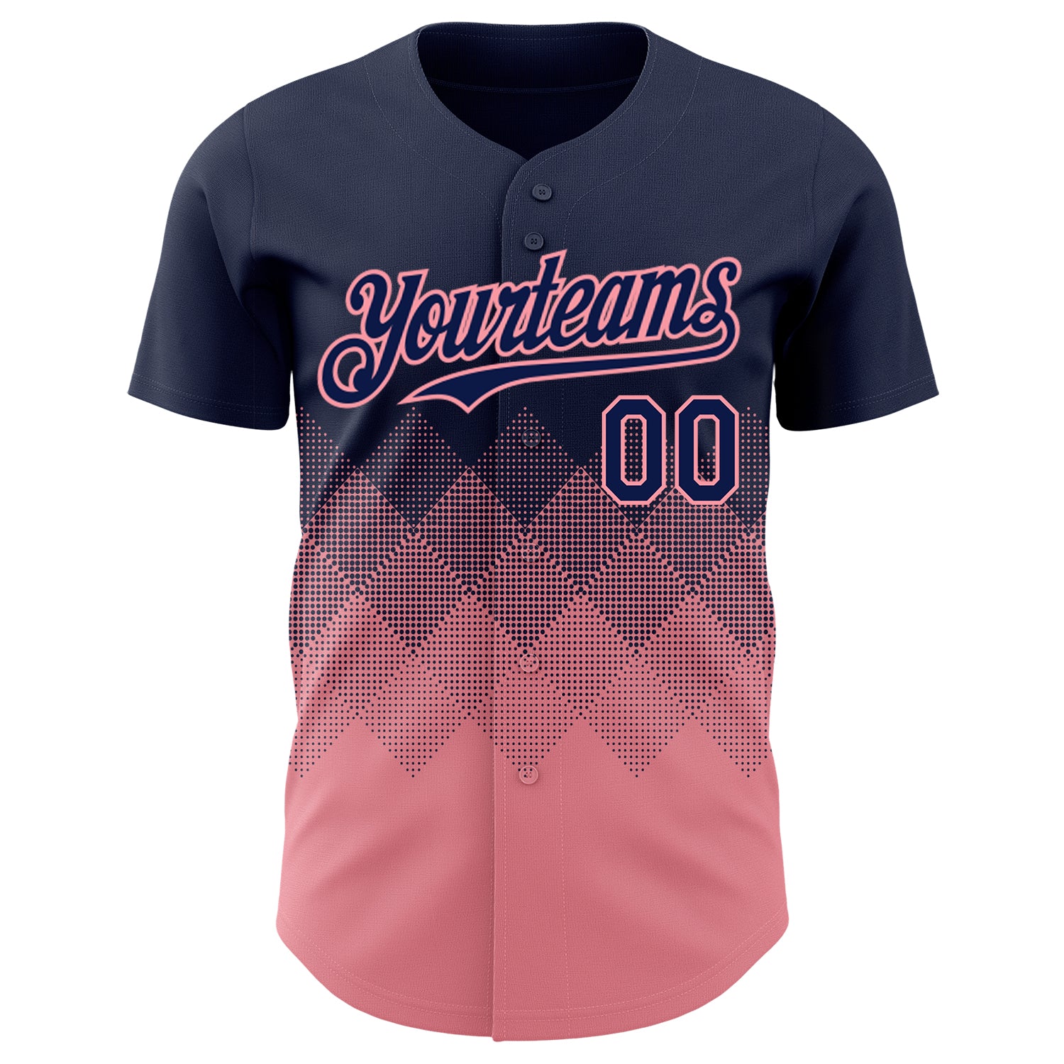 Custom Navy Medium Pink 3D Gradient Square Shape Authentic Baseball Jersey