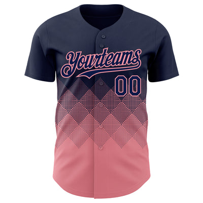 Custom Navy Medium Pink 3D Gradient Square Shape Authentic Baseball Jersey