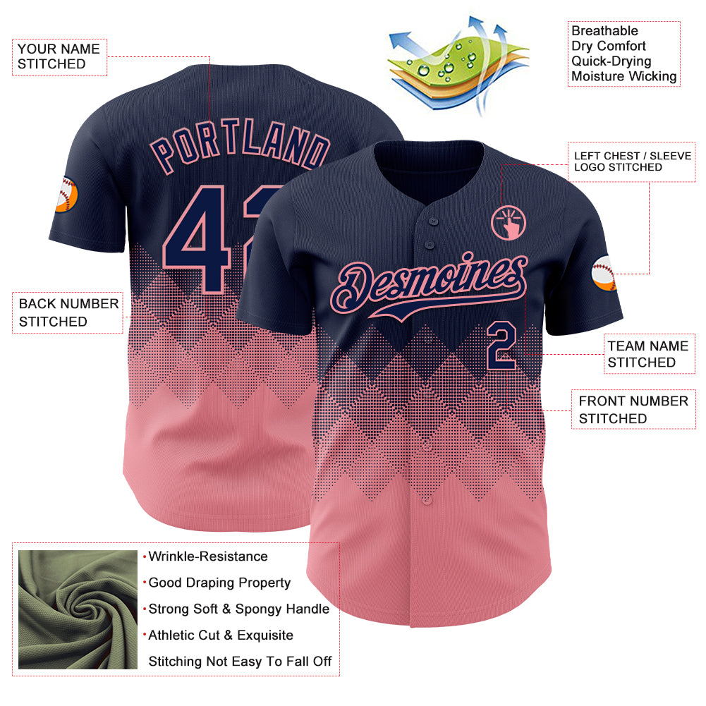 Custom Navy Medium Pink 3D Gradient Square Shape Authentic Baseball Jersey
