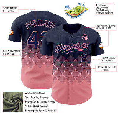 Custom Navy Medium Pink 3D Gradient Square Shape Authentic Baseball Jersey