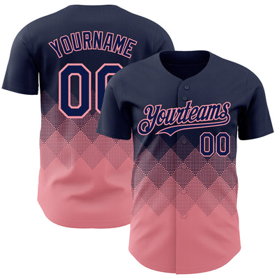 Custom Navy Medium Pink 3D Gradient Square Shape Authentic Baseball Jersey