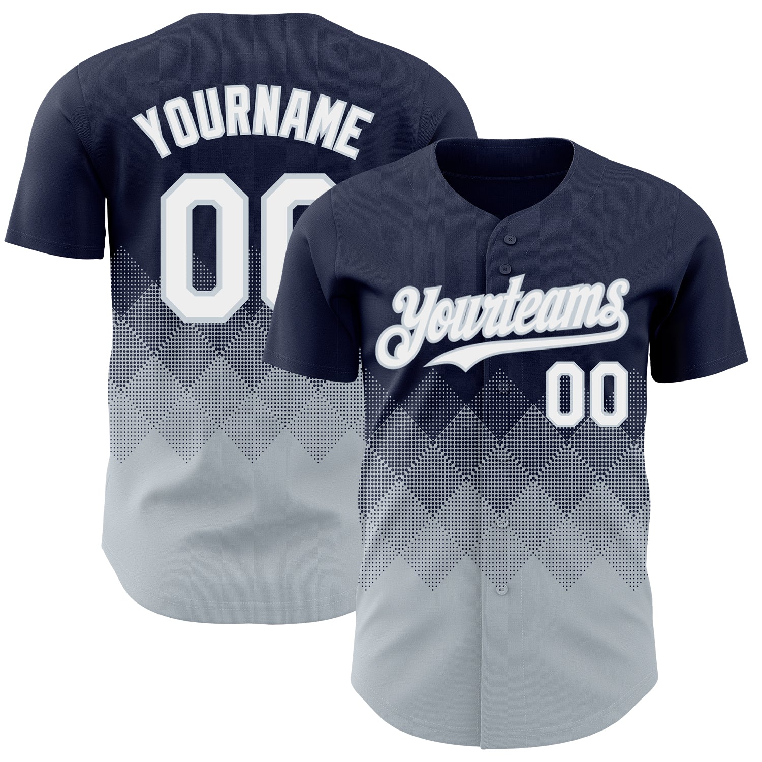 Custom Navy White-Silver 3D Gradient Square Shape Authentic Baseball Jersey