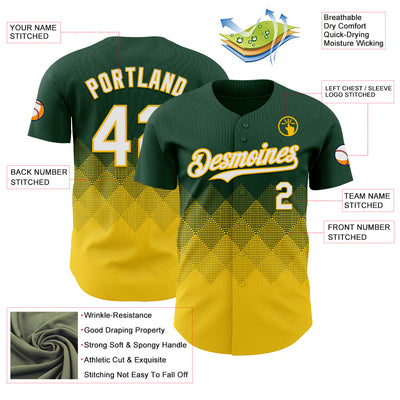 Custom Green White-Yellow 3D Gradient Square Shape Authentic Baseball Jersey