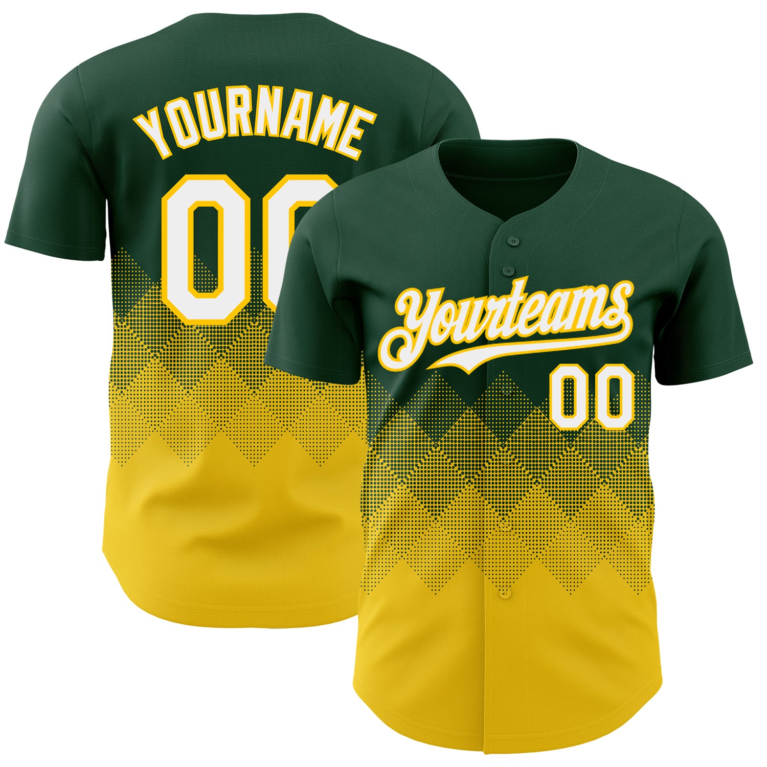 Custom Green White-Yellow 3D Gradient Square Shape Authentic Baseball Jersey