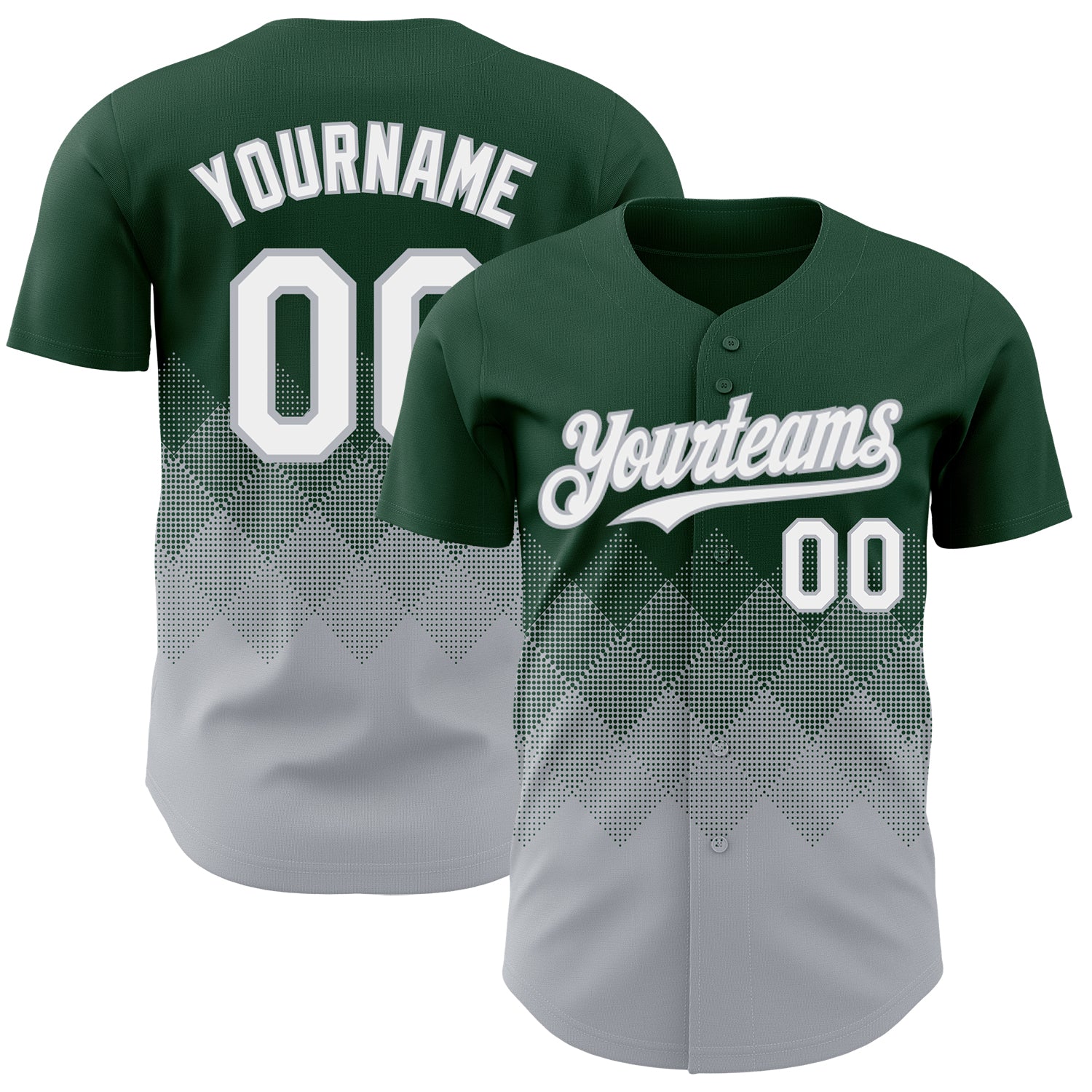 Custom Green White-Gray 3D Gradient Square Shape Authentic Baseball Jersey