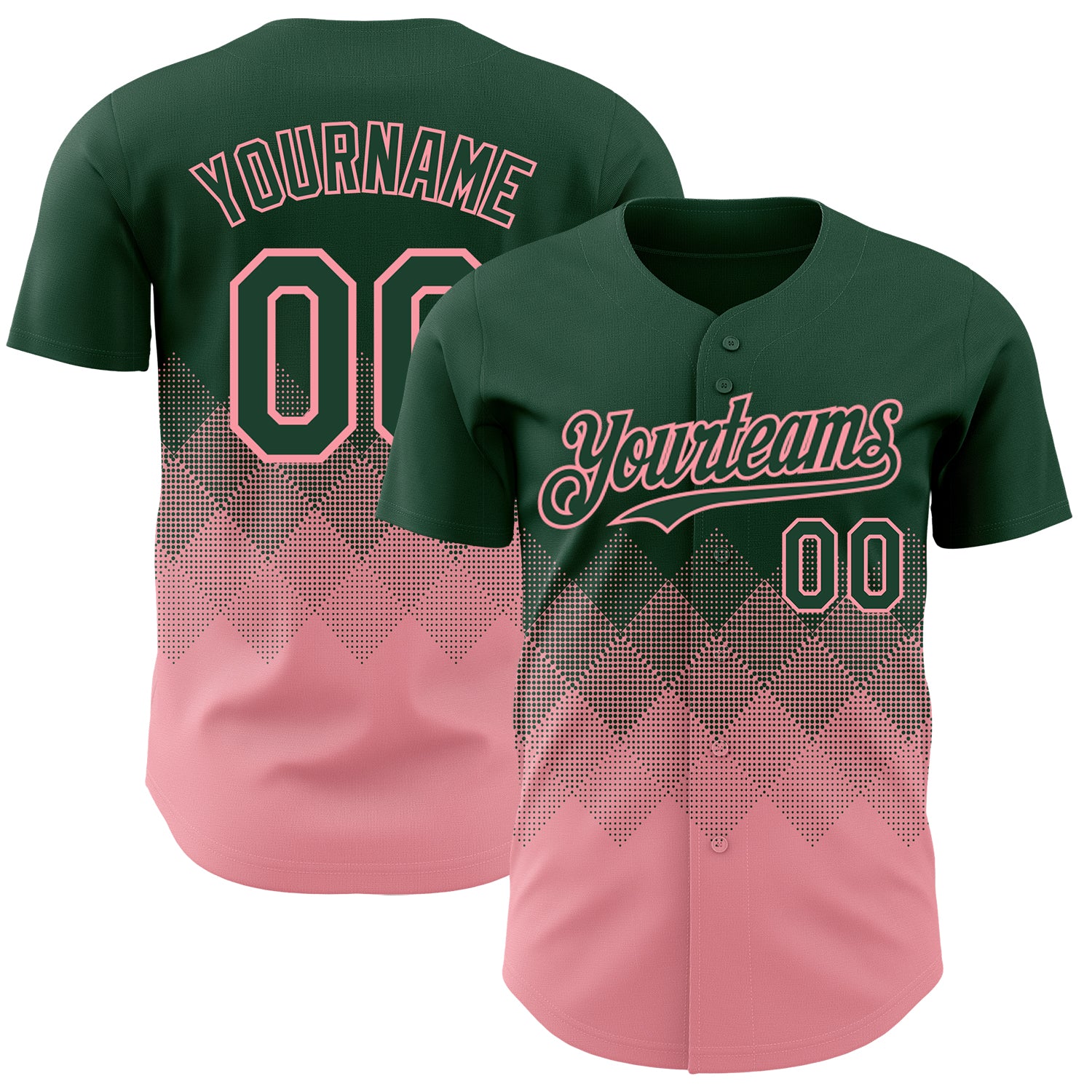 Custom Green Medium Pink 3D Gradient Square Shape Authentic Baseball Jersey