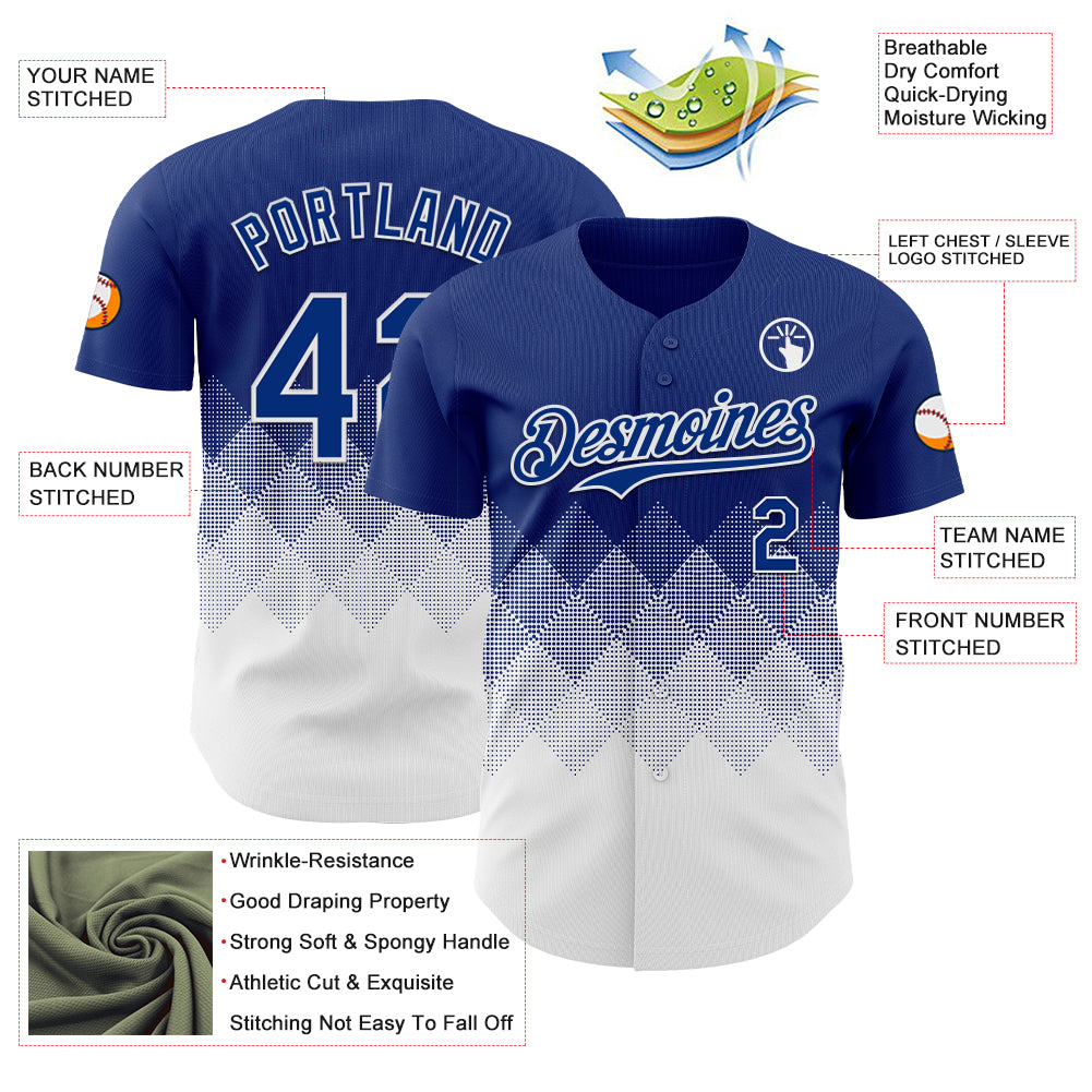 Custom Royal White 3D Gradient Square Shape Authentic Baseball Jersey