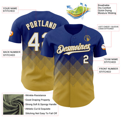 Custom Royal White-Old Gold 3D Gradient Square Shape Authentic Baseball Jersey