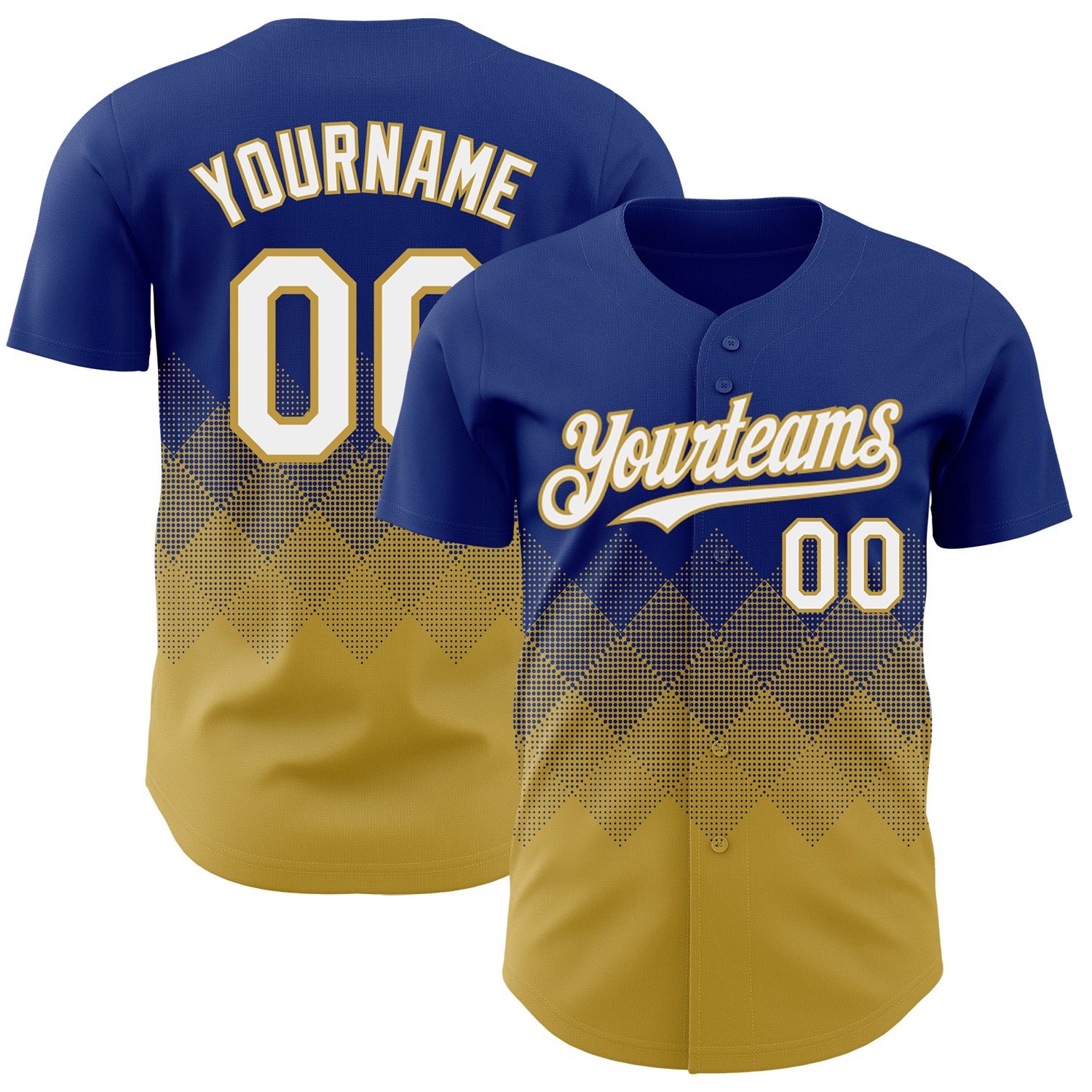 Custom Royal White-Old Gold 3D Gradient Square Shape Authentic Baseball Jersey