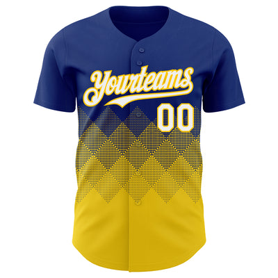 Custom Royal White-Yellow 3D Gradient Square Shape Authentic Baseball Jersey